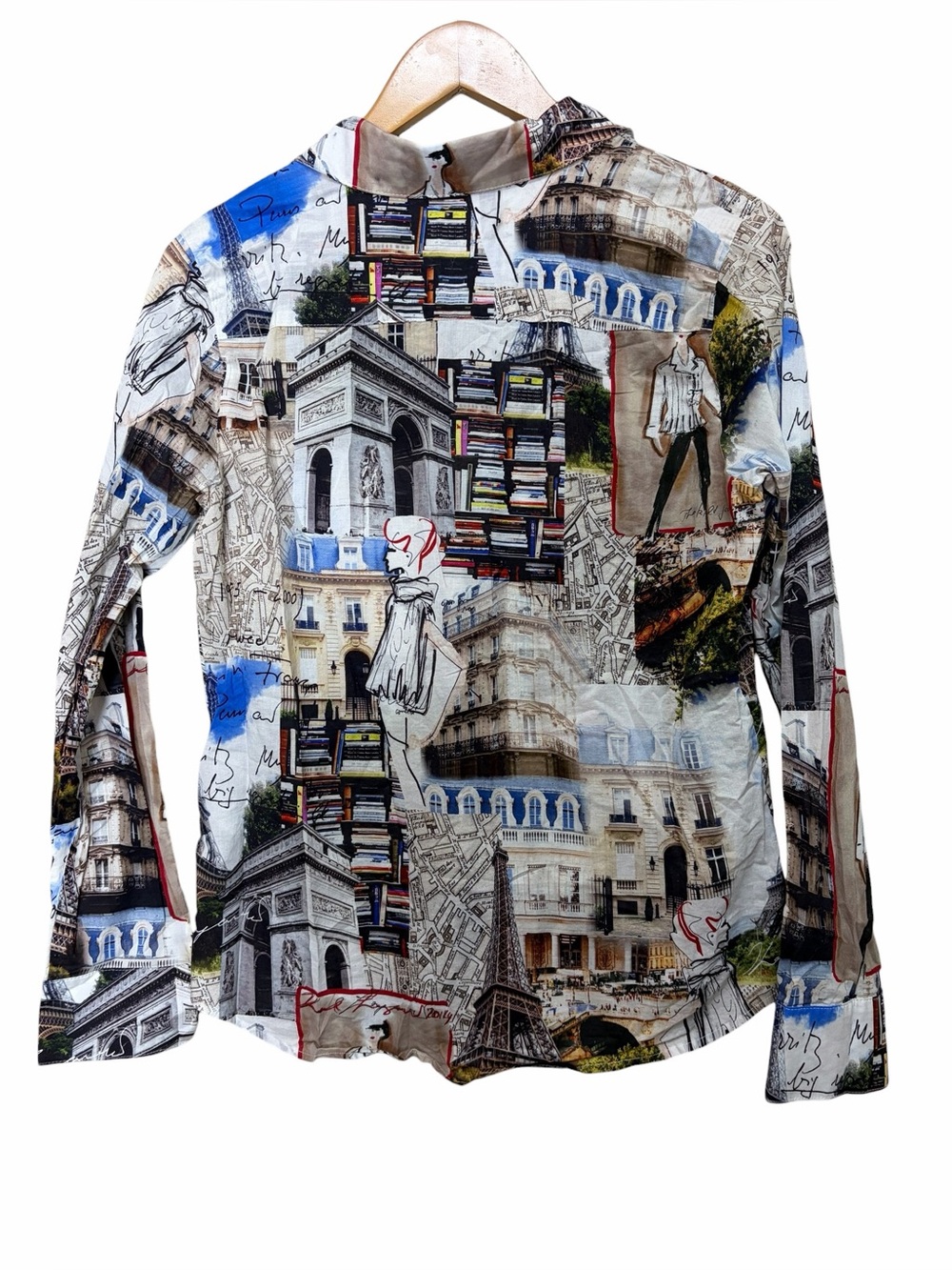 Karl Lagerfeld Paris graphic button up long sleeve shirt Eiffel tower - Picture 4 of 5